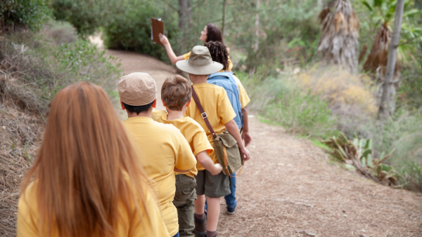Grupo de niños durante una excursion en un campamento de verano cubierto por un seguro combinado