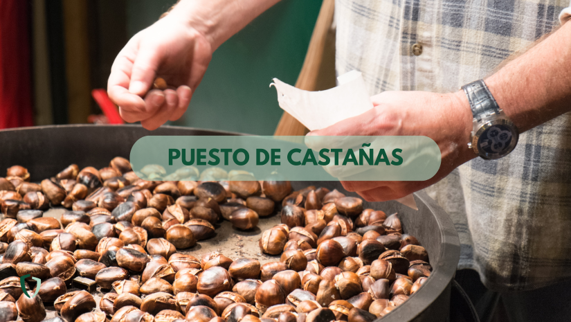 Vendedor de asando castañas en un puesto